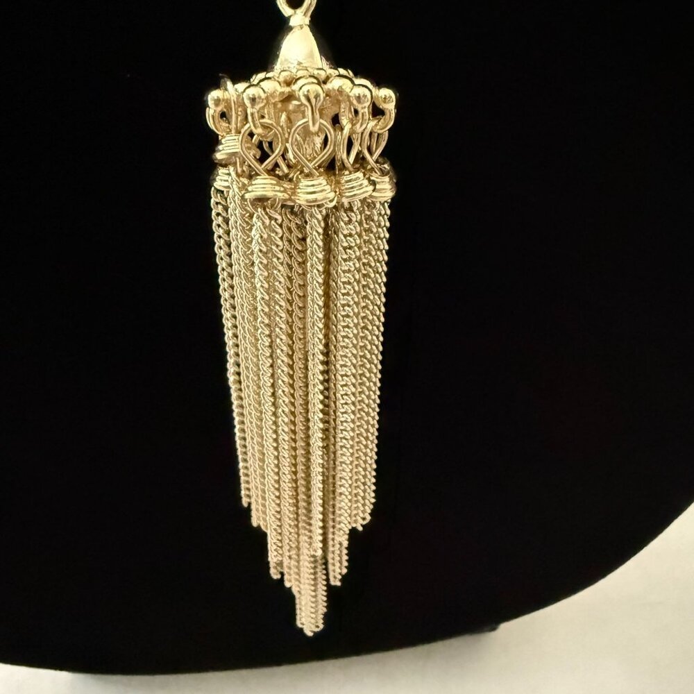 Kendra Scott Rayne Necklace 14k Gold Plated Brass Slate Cats Eye Pendant Tassel - Picture 6 of 13